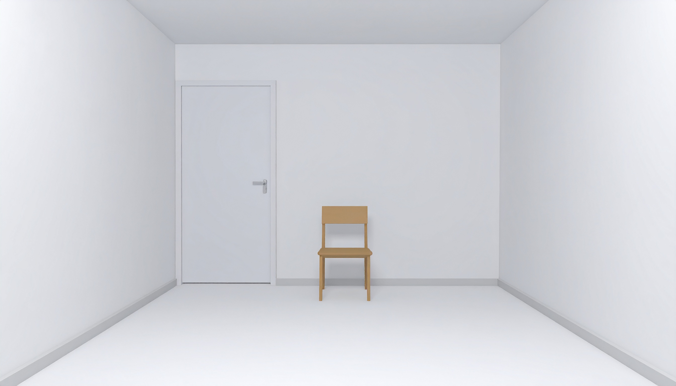 白い部屋に扉とイスがある背景フリー素材