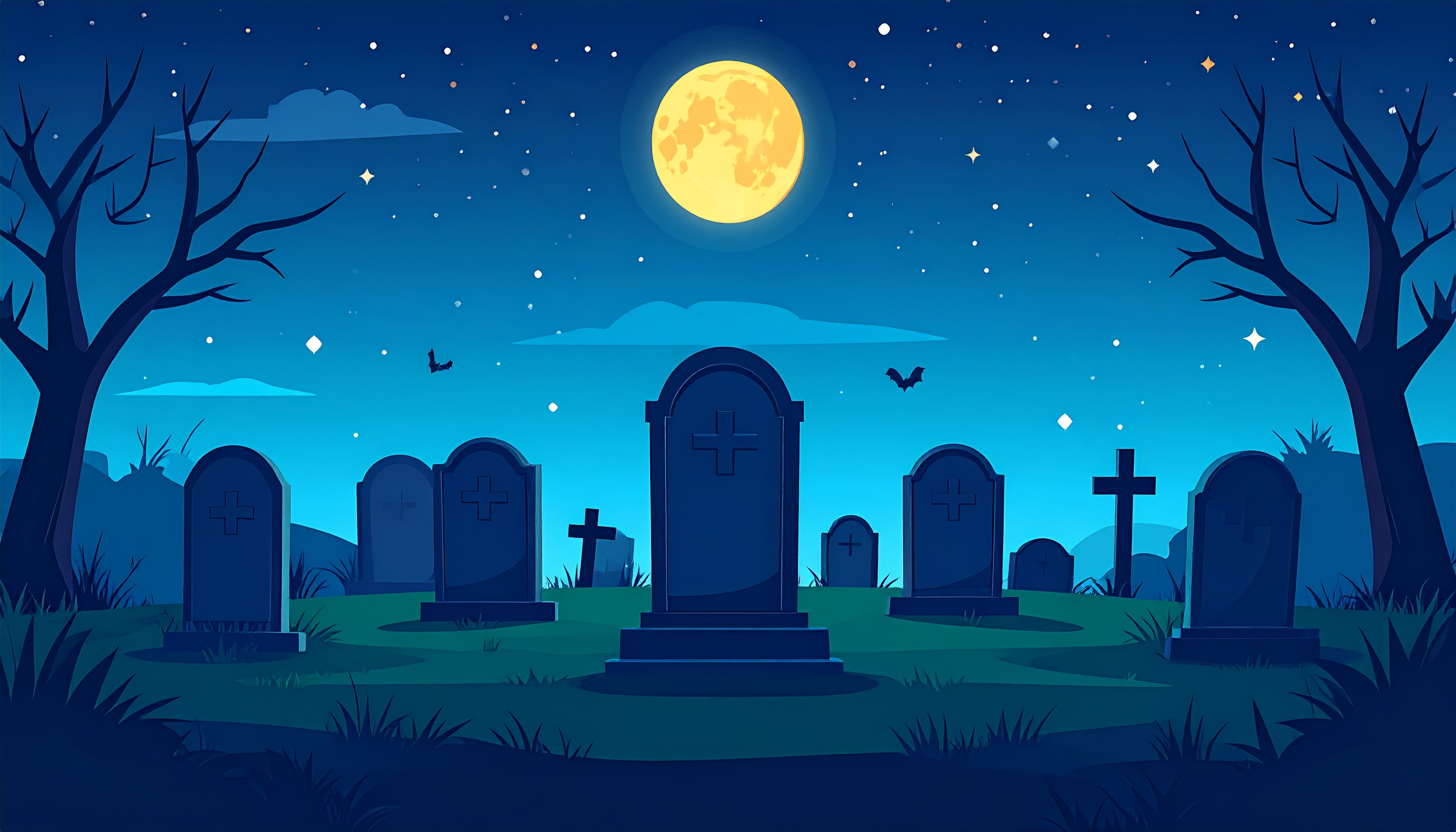 夜の墓地のイラストフリー素材