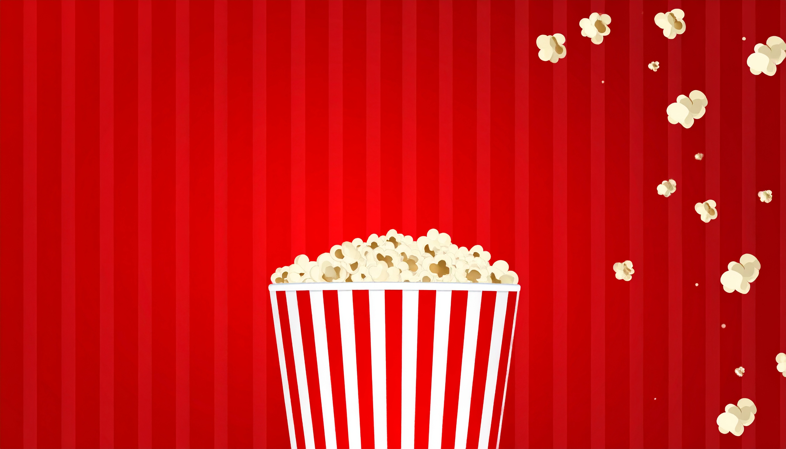映画のお供ポップコーンの赤色背景イラスト