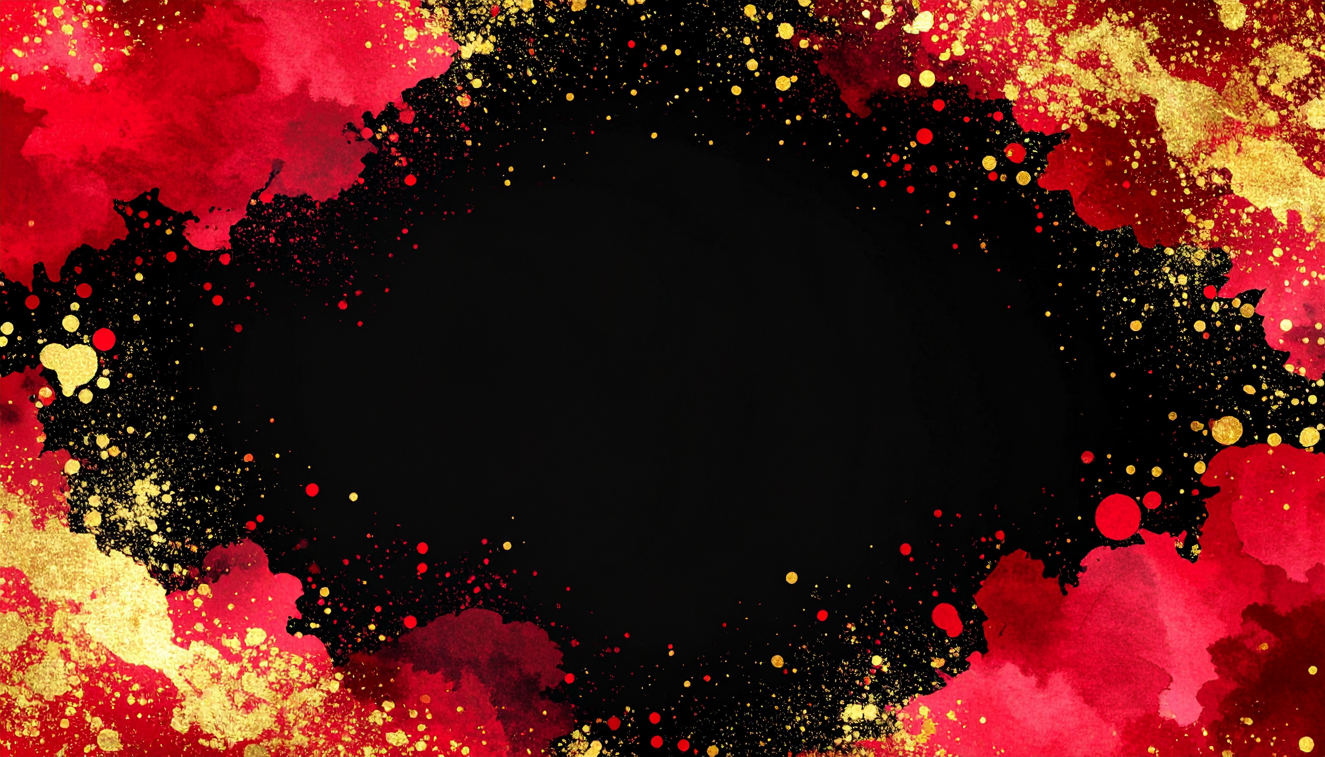 赤とゴールドのおしゃれな黒色水彩背景イラスト
