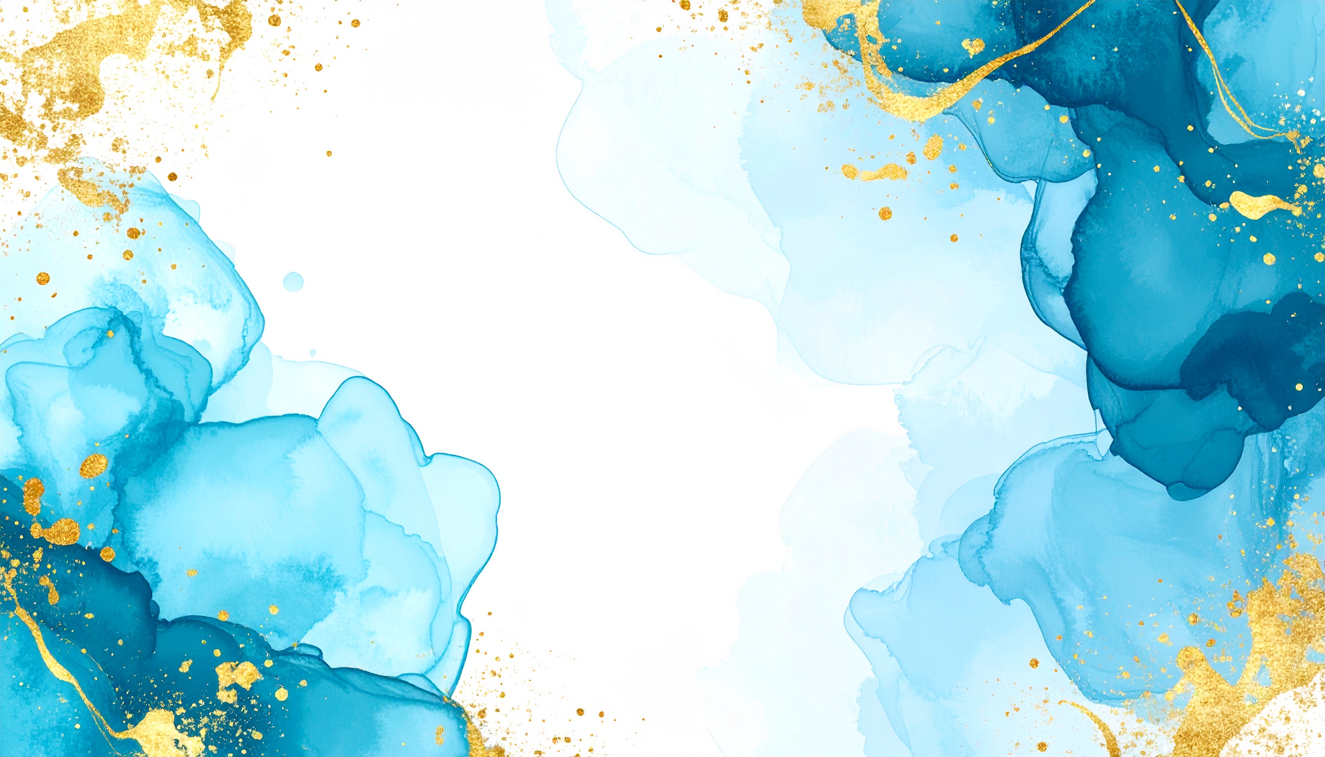 青と金のおしゃれな白色水彩背景イラスト