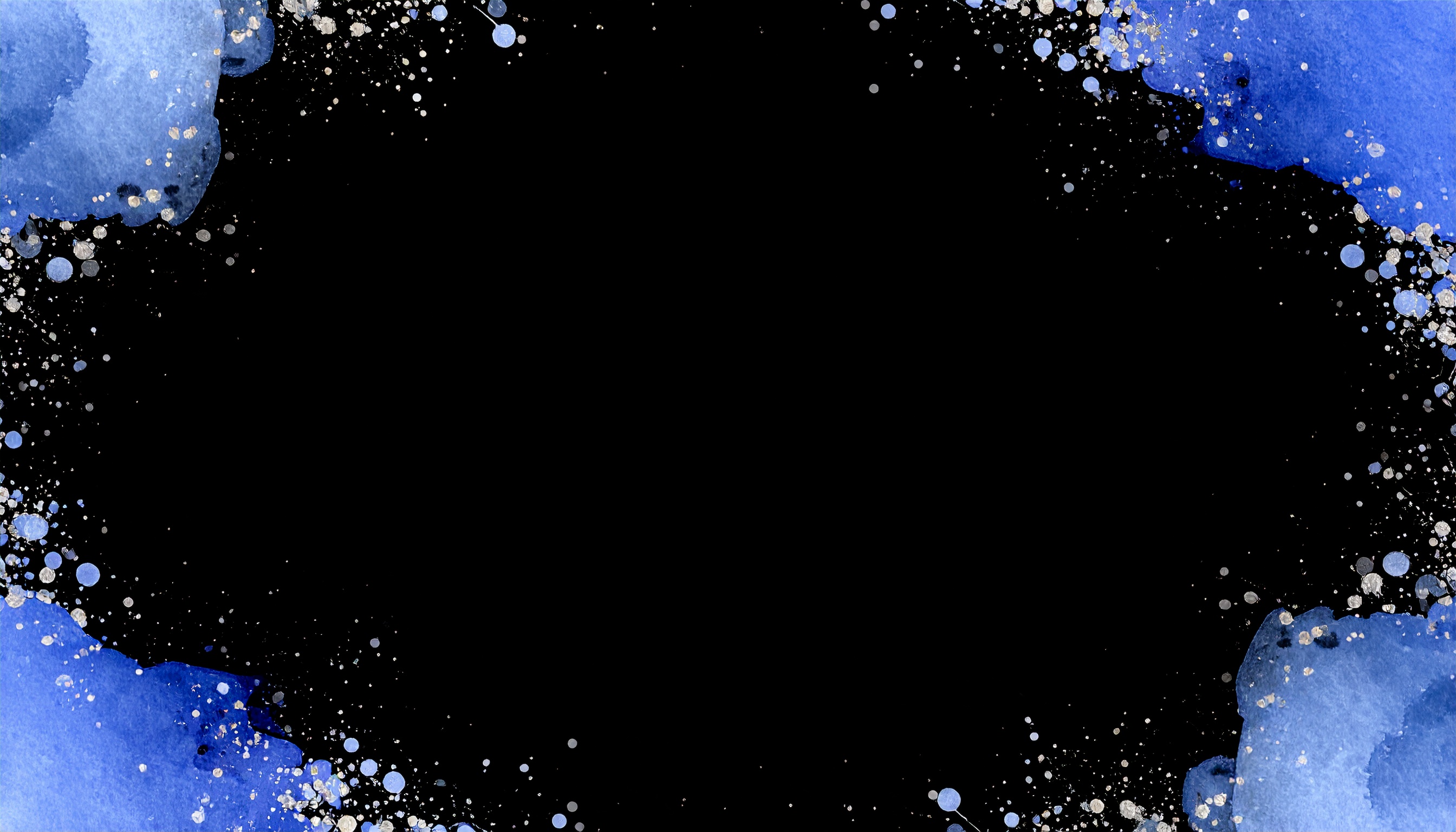 ブルーとシルバーのおしゃれな黒色水彩背景イラスト