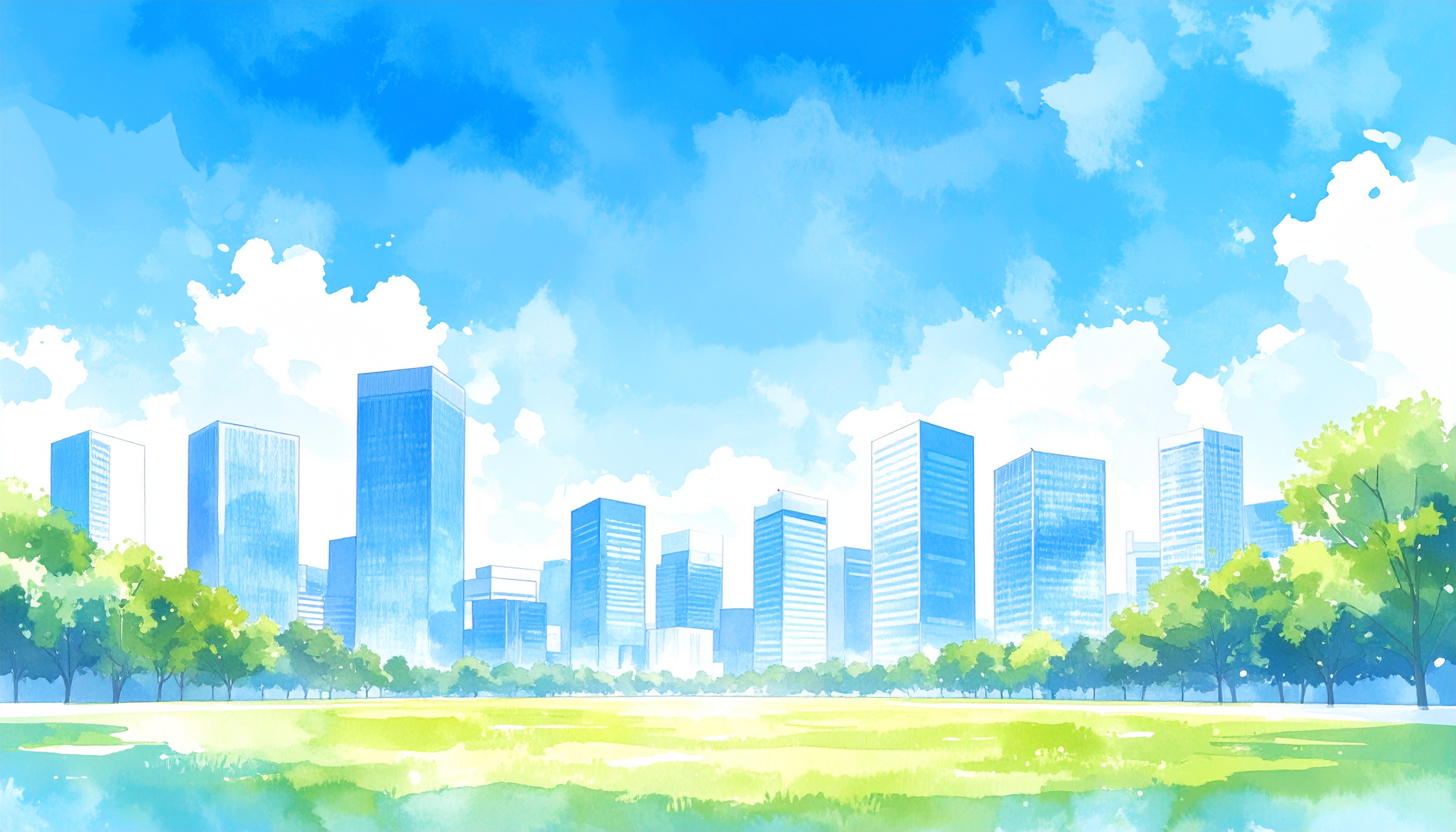高層ビルの水彩背景イラスト