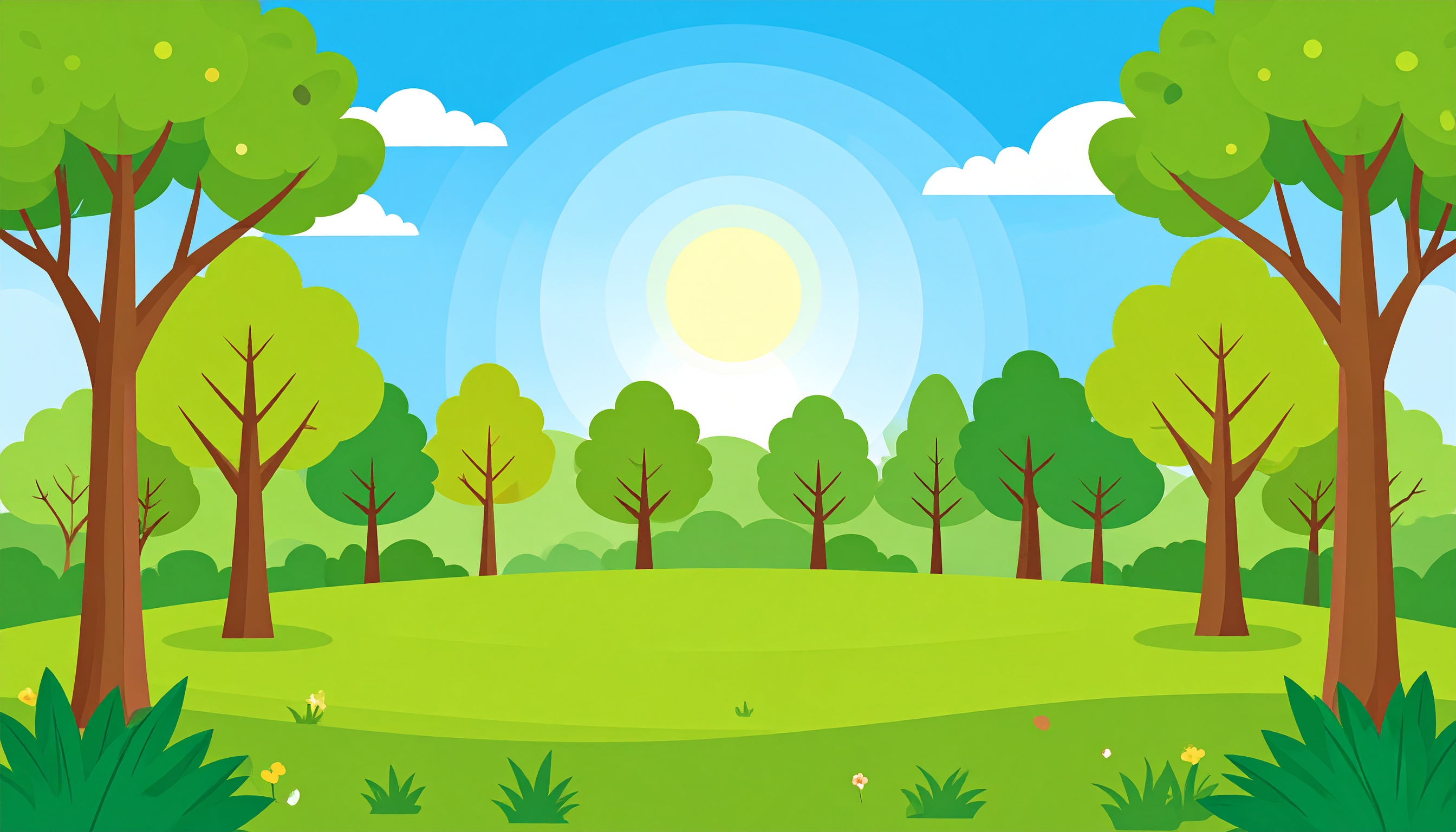 太陽と森と背景イラスト