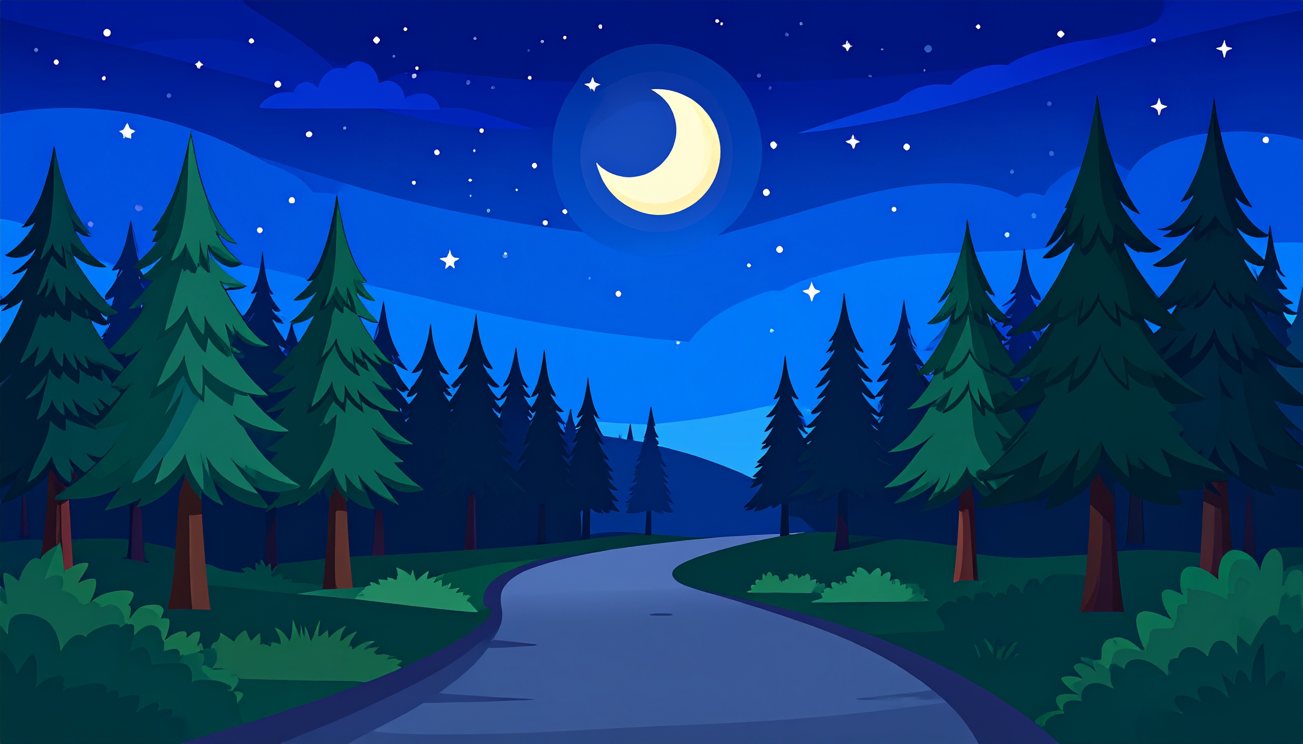 夜の森と道の背景フリー素材