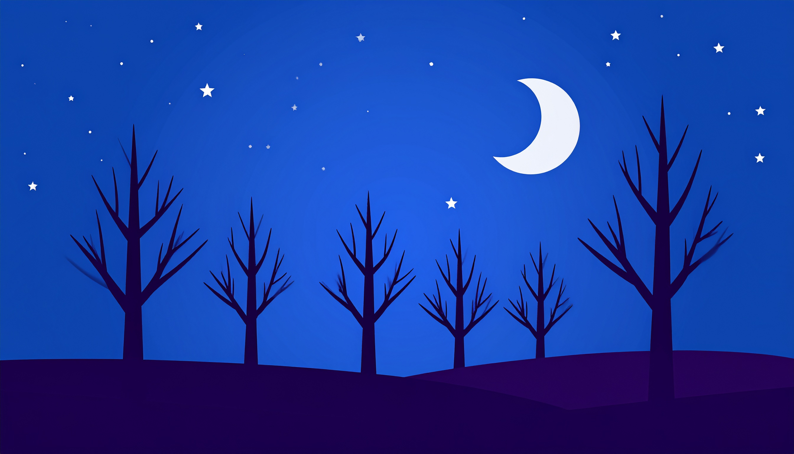 夜の枯れた木と月の背景フリー素材