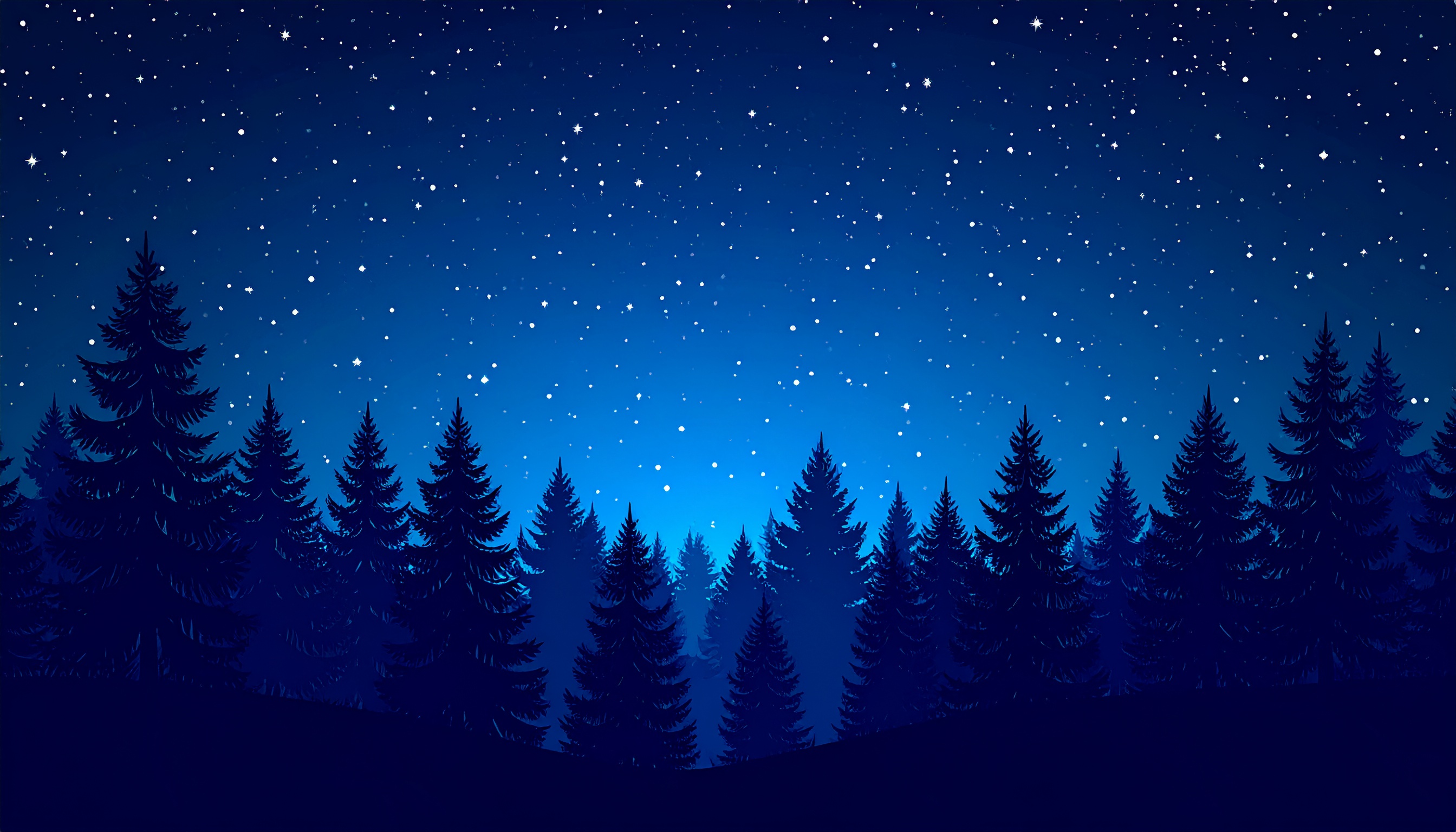 夜の森と星空の背景イラスト