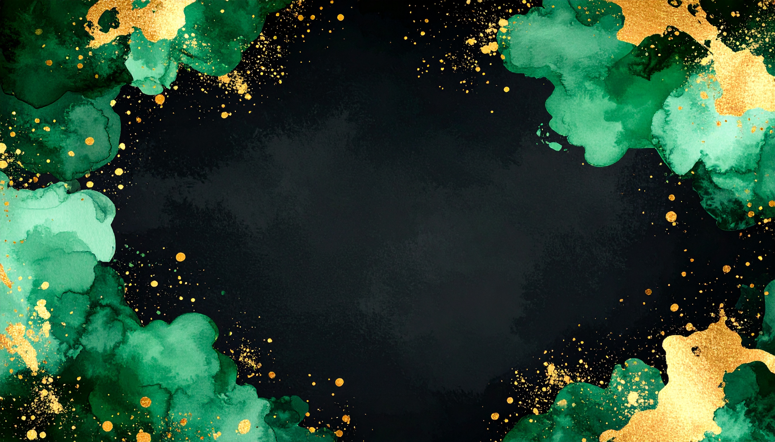 グリーンとゴールドのおしゃれな黒色水彩背景画像