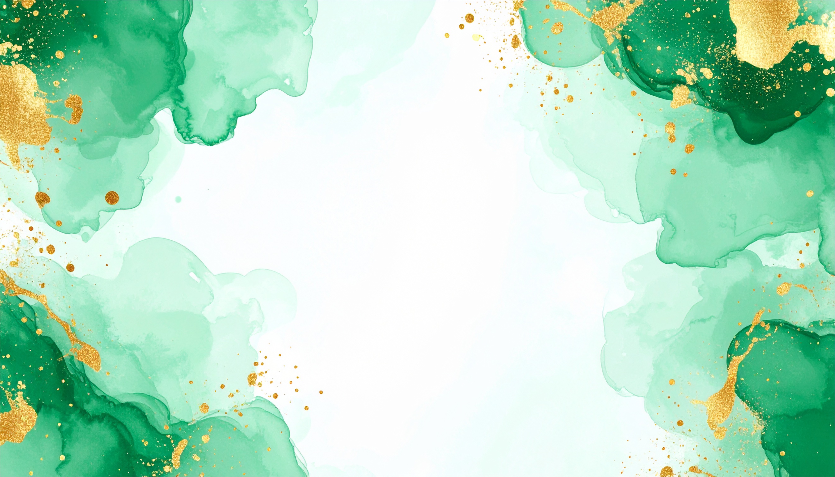 グリーンとゴールドのおしゃれな白色水彩背景イラスト