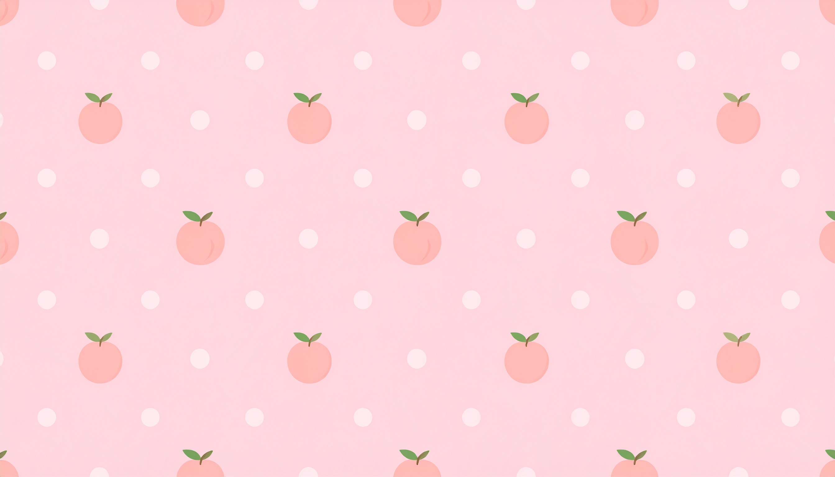 桃とドットのイラストのピンク色背景フリー素材